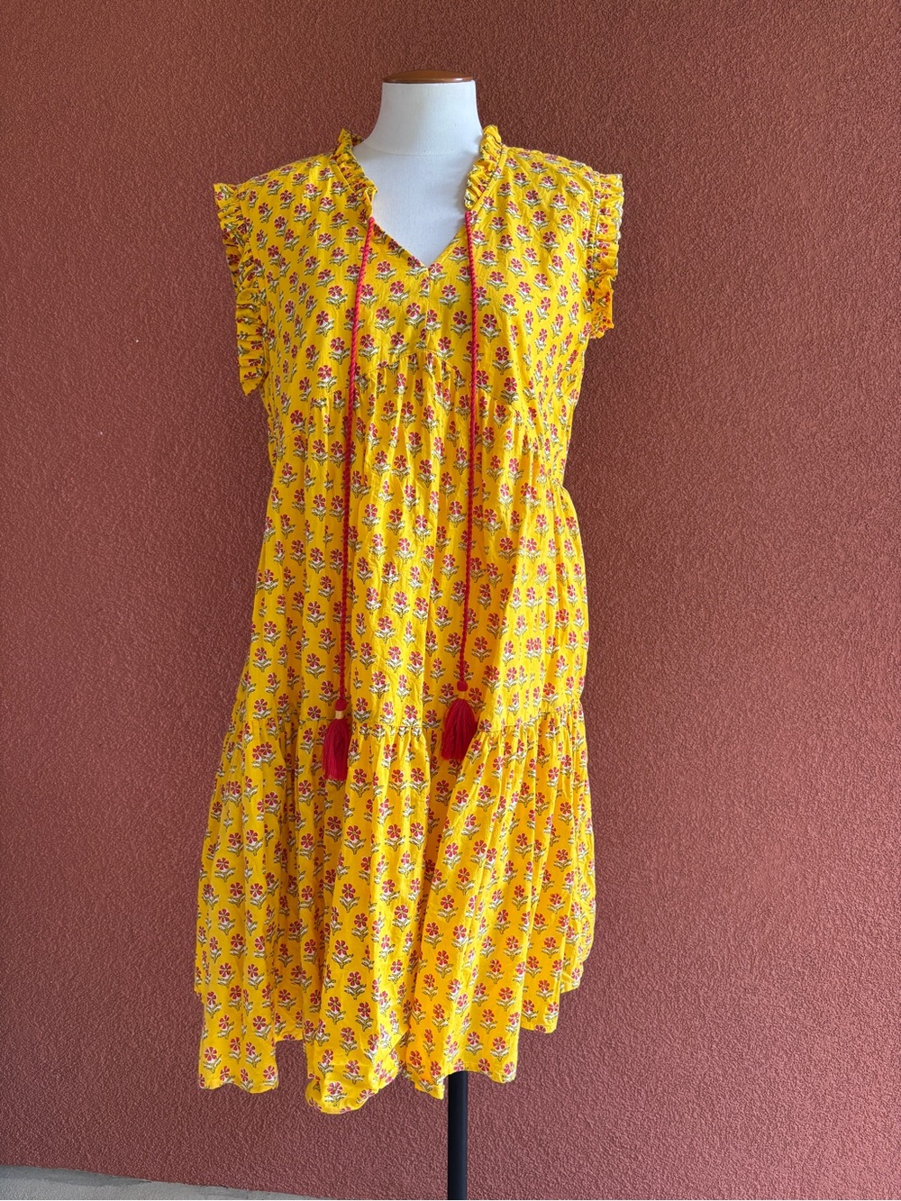 Uncle Frank Yellow Floral Tassel Mini Dress